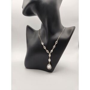 Silver Tone Clear Crystal‎ Y-Necklace Teardrop Marquise Drop Statement Jewelry